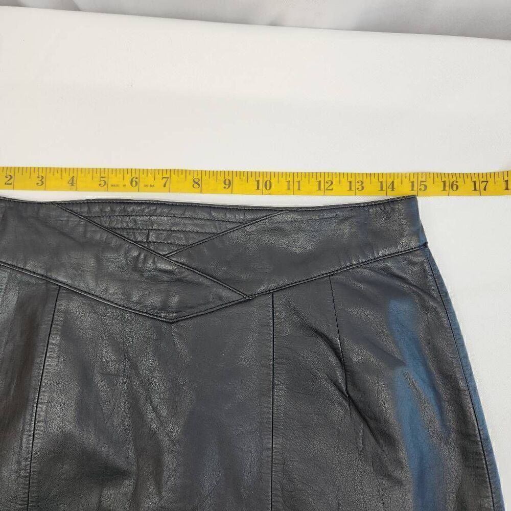 Jacqueline Ferrar Size 12 Vintage Black Leathet Pencil Skirt P10 - Picture 4 of 5
